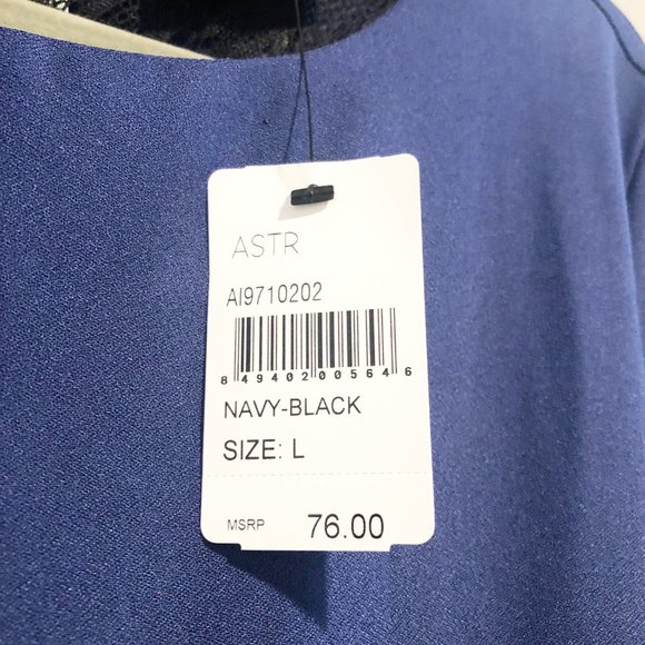 ASTR Black Lace Midriff Inset Stretch Romper Navy Blue L NWT - Picture 5 of 12